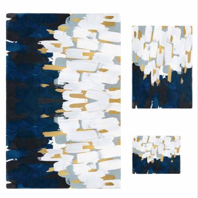 Abstract Navy Blue Towel Sets for Bathroom,Microfiber Bath Kitchen Beach Hair Hand Yoga Dish Towels and Washcloths,Geometric Modern White Painting Color Quick Dry Decorative Towels+Set Decor