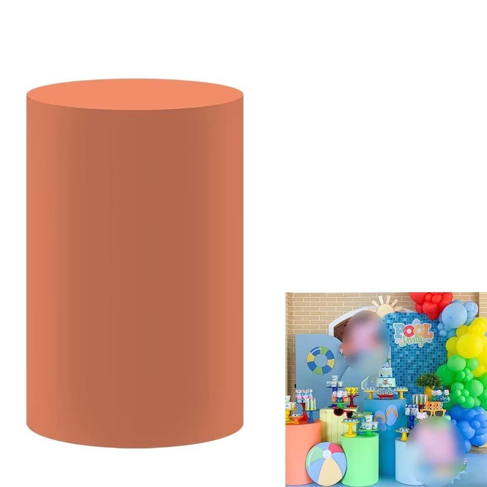 FiVan Birthday Party Plinth Cylinder Cover Orange Solid Single Color Elastic Stretch Spandex Pedestal Cover HP-136