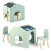 Costzon Kids Table and Chairs, 3 Pieces Wooden Art Table Set w/Chalkboards for Children Activity, Crafts, Reading, Drawing, Space-Saving Design, House-Shaped Toddler Table and Chair Set (Green) view 1