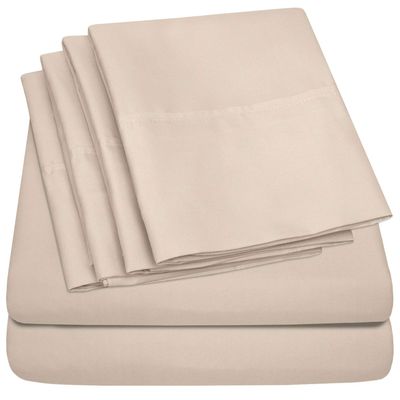 Sweet Home Collection Queen Sheets - 6 Piece 1500 Thread Count Fine Brushed Microfiber Deep Pocket Set - Extra Pillow Cases, Great Value, Queen, Beige (Pack of 12, 72 Count Total)