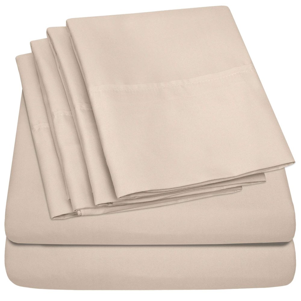 Sweet Home Collection Queen Sheets - 6 Piece 1500 Thread Count Fine Brushed Microfiber Deep Pocket Set - Extra Pillow Cases, Great Value, Queen, Beige (Pack of 12, 72 Count Total)