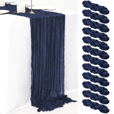 12 Pack 10Ft Navy Blue Cheesecloth Table Runner 35 x 120 inch Boho Gauze Cheese Cloth Table Runner Vintage Rustic Sheer Runners for Wedding Bridal Shower Birthday Party Cake Table Decorations
