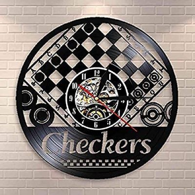 Chess and Checkers Chess Board Wall Clock Checkers Vintage Vinyl Record Wall Clock Checkers Wall Decor Gift for Chess Lovers Dia 30cm S Changable Wall Record Art Clocks
