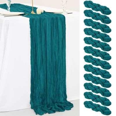 12 Pack 10Ft Teal Cheesecloth Table Runner 35 x 120 inch Boho Gauze Cheese Cloth Table Runner Vintage Rustic Sheer Runners for Wedding Bridal Shower Birthday Party Cake Table Decorations