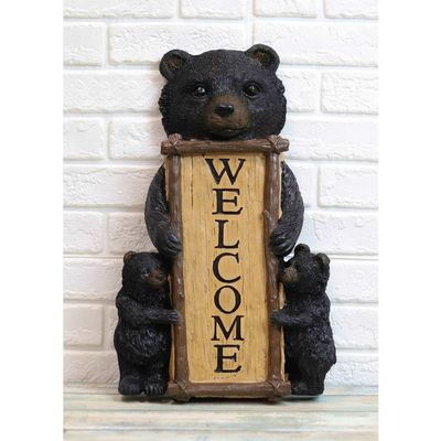 1 Pcs Rustic Forest Mama And Cubs Black Bears Family Welcome Sign Wall Decor Plaque