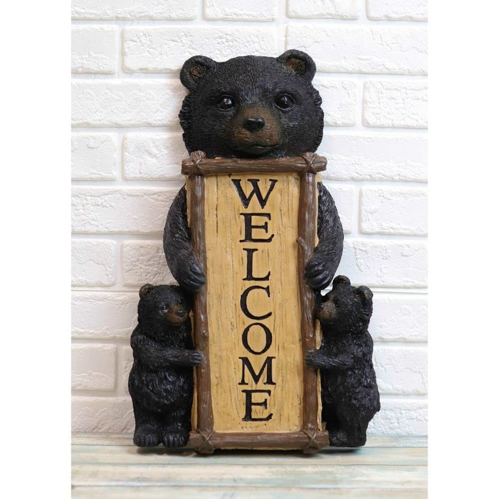 1 Pcs Rustic Forest Mama And Cubs Black Bears Family Welcome Sign Wall Decor Plaque