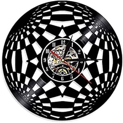 Fractal Psychedelic Vinyl Record Global Wall Art Kaleidoscope Round Wall Clock Retro Clock Living Room Wall Decoration Clock 12 Inches 30cm