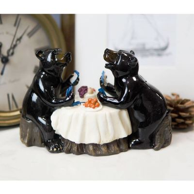1 Pcs Western Rustic Black Bear Couple Enjoying Romantic Dinner In The Woods Figurine