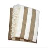 HomeRoots Cream and Stone Slanted Stripe Fringed Throw Blanket view 1