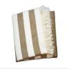 HomeRoots Cream and Stone Slanted Stripe Fringed Throw Blanket view 4