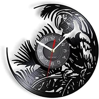 12 Inch Round Wall Clock Exotic Nature Wall Art Vintage Wall Clock Quaker Parakeet Vinyl Record Wall Clock Amazons Tropical Bird Parrot Decorative Clocks Gift