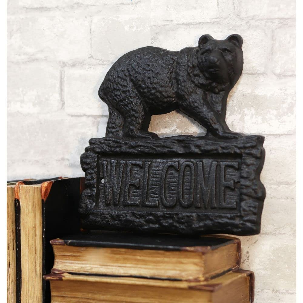 1 Pcs Rustic Western Black Bear On Tree Log Cast Iron Wall Art Welcome Sign Decor