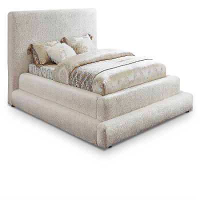 Meridian Furniture DaneCream-F Dane Collection Modern | Contemporary Teddy Fabric Full Bed with Soft Plush Cream Teddy Fabric, 81" W x 96" D x 42" H, Cream, Full
