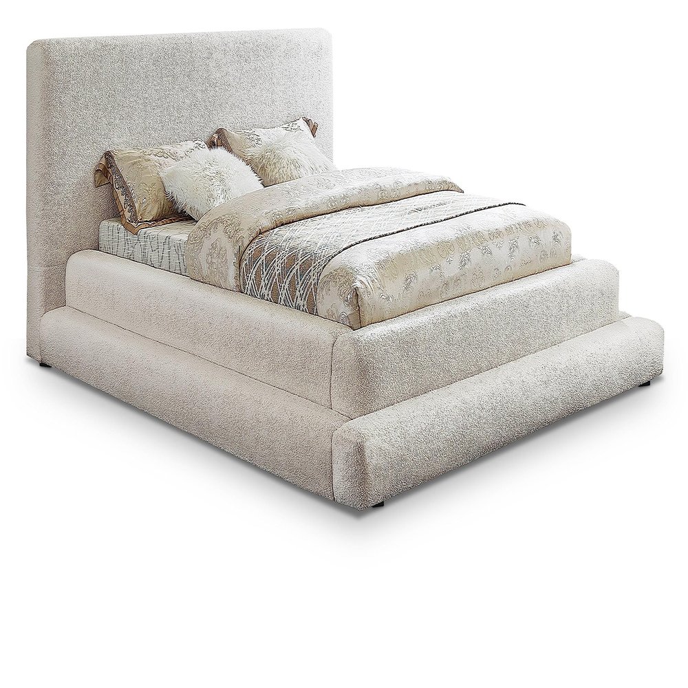 Meridian Furniture DaneCream-F Dane Collection Modern | Contemporary Teddy Fabric Full Bed with Soft Plush Cream Teddy Fabric, 81" W x 96" D x 42" H, Cream, Full