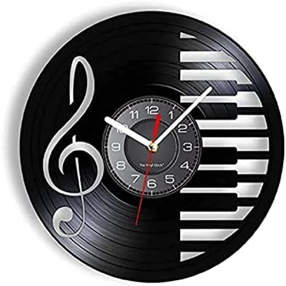 12 Inch Round Wall Clock Piano Room Wall Sign Decor Music Notes Mute Vinyl Record Clock Wall Art Silent Quartz Vinyl Watch Musician Pianist Teacher Gift Gift