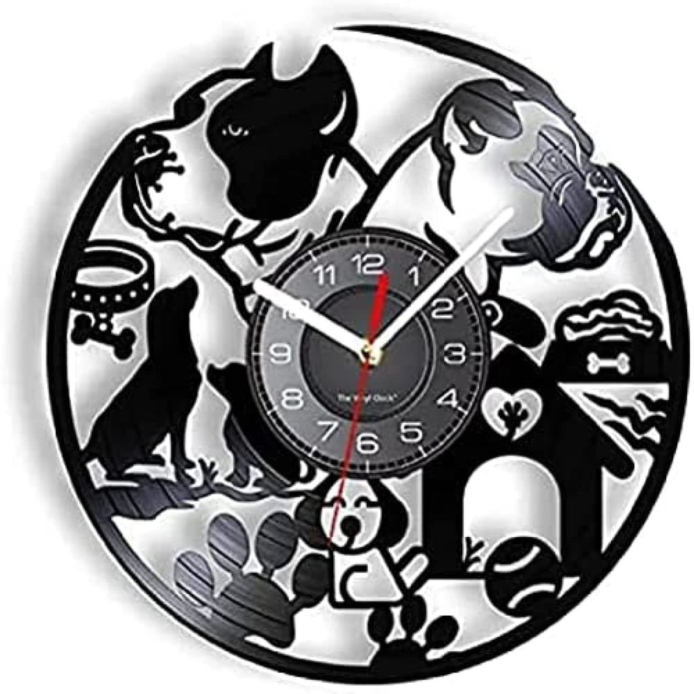 12 Inch Round Wall Clock Decorative Wall Clock Puppy Dog Breeds Vinyl Record Wall Clock Hanging Watch Dog Lovers Pet Owners Gift Gift