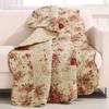 Fast Furnishings Red Pink Gold Ecru Floral Roses Quilt Throw Blanket in 100% Cotton view 1