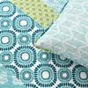Fast Furnishings King Size Cotton 3 Piece Reversible Blue White Green Floral Damask Quilt Set view 4