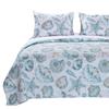 King Size Coastal Seashells 3 Piece White Teal Polyester Reversible Quilt Set view 1