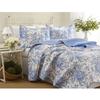 Fast Furnishings King Size 100-Percent Cotton Quilt Bedspread Set with Blue White Floral Leaves Pattern view 1