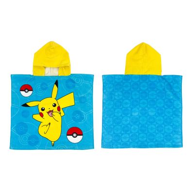 Franco Pokmon Anime Kids Beach/Pool/Bath/Camping Hooded Towel Poncho 24" X 22", Absorbent Cotton Cover up, (Official Licensed Pokmon Product), Large