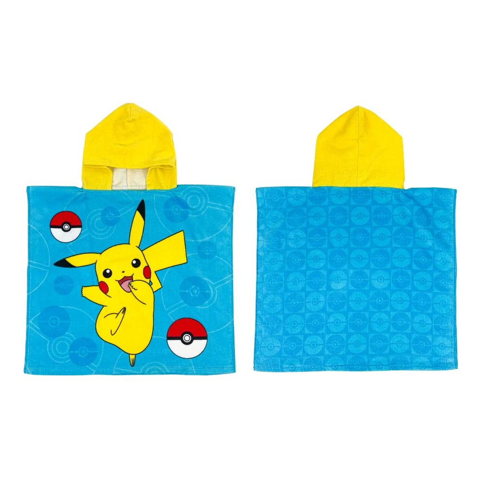 Franco Pokmon Anime Kids Beach/Pool/Bath/Camping Hooded Towel Poncho 24" X 22", Absorbent Cotton Cover up, (Official Licensed Pokmon Product), Large