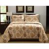 Fast Furnishings Full / Queen Retro Moon Shaped Floral Medallion Reversible 3 Piece Quilt Set view 1