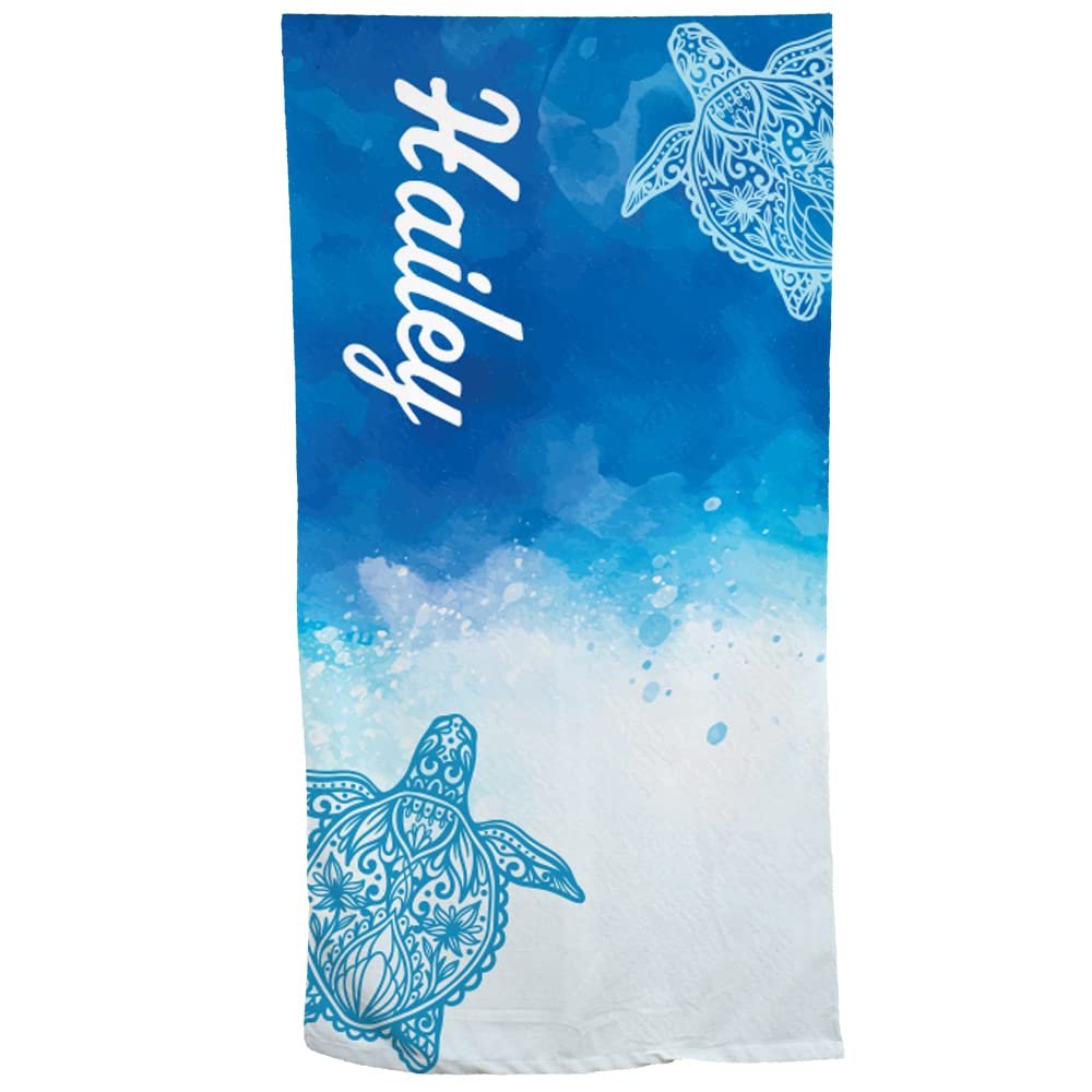 GiftsForYouNow Tropical Turtle Personalized Beach Towel, 30" x 60", Microfiber Polyester Terry Fabric