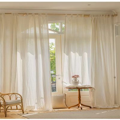 100% Natural Linen Tab Top Curtains 63 Inch Length for Living Room 2 Panel Pocket Drape Light Filtering Semi Sheer Neutral Country Rustic Farmhouse Boho Curtain for Bedroom Ivory Cream Colored