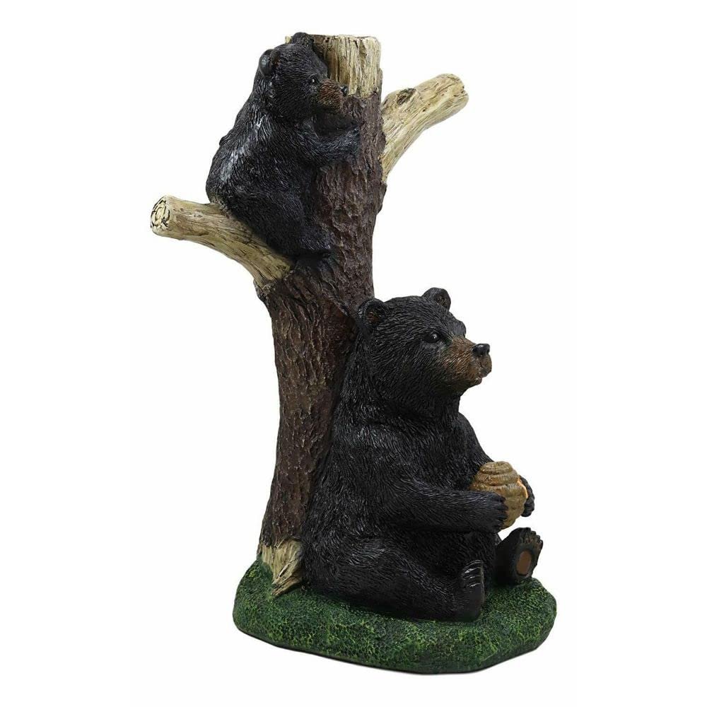 1 Pcs Large Rustic Mother Bear With Honeycomb And Climbing Cub Mug Tree Statue