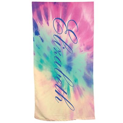 GiftsForYouNow Tie Dye Pastel Personalized Beach Towel, 30" x 60", Microfiber Polyester Terry Fabric