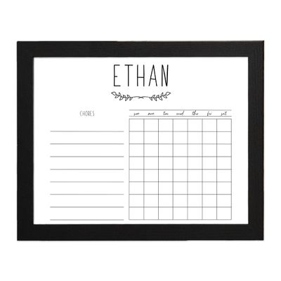 Horizontal Personalized Chore Chart For Kids Dry Erase 11x14 Framed (Black Frame, Without Rose)