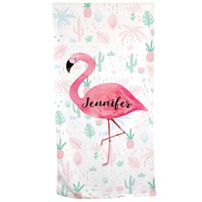 GiftsForYouNow Flamingo Personalized Beach Towel, 30" x 60", Microfiber Polyester Terry Fabric