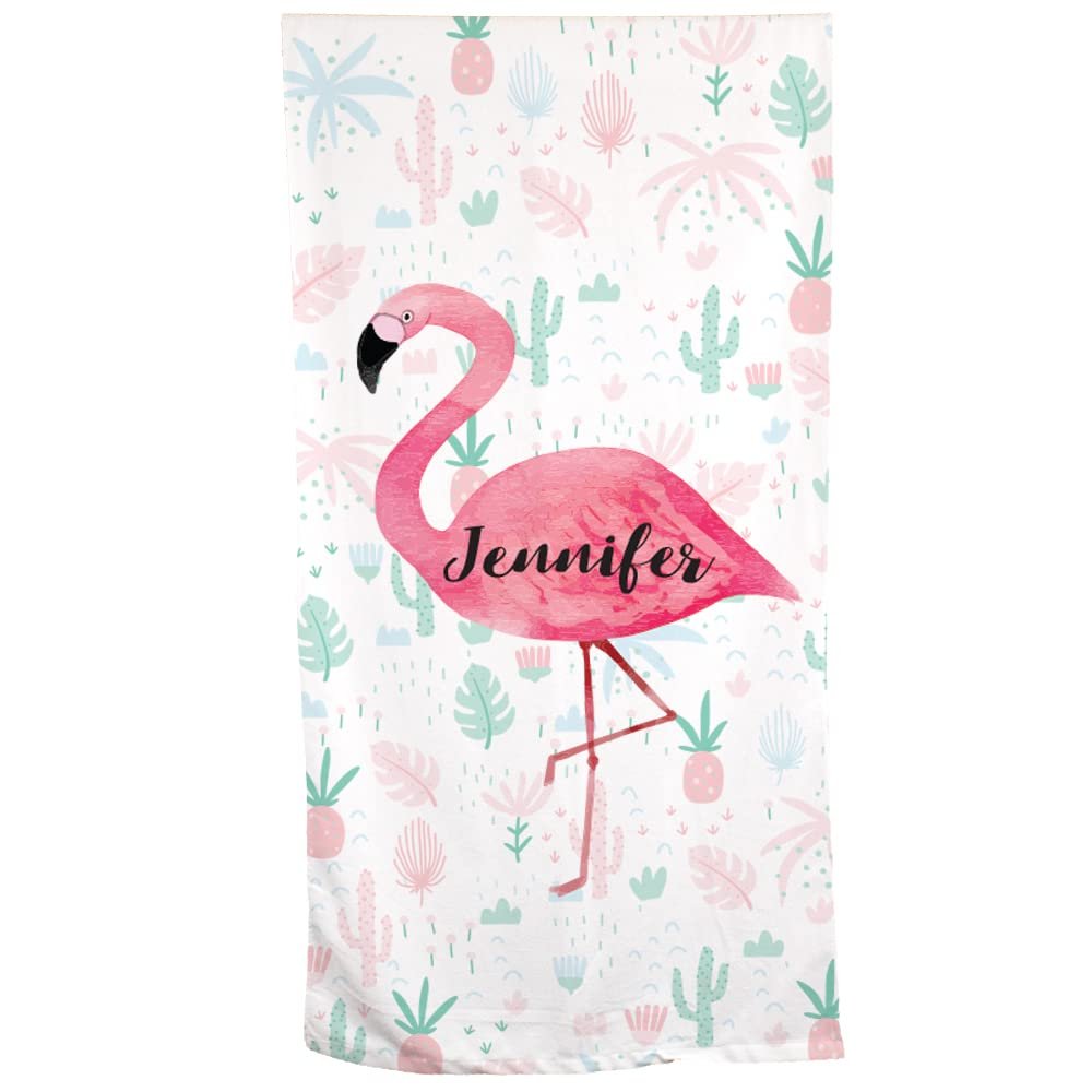 GiftsForYouNow Flamingo Personalized Beach Towel, 30" x 60", Microfiber Polyester Terry Fabric