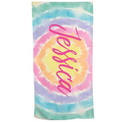 GiftsForYouNow Heart Tie Dye Personalized Beach Towel, 30" x 60", Microfiber Polyester Terry Fabric