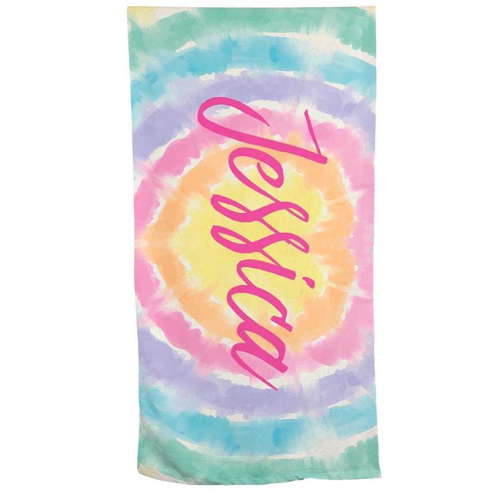 GiftsForYouNow Heart Tie Dye Personalized Beach Towel, 30" x 60", Microfiber Polyester Terry Fabric