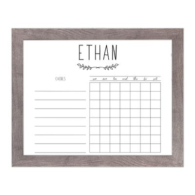 Horizontal Personalized Chore Chart For Kids Dry Erase 11x14 Framed (Barnwood Frame, Without Rose)