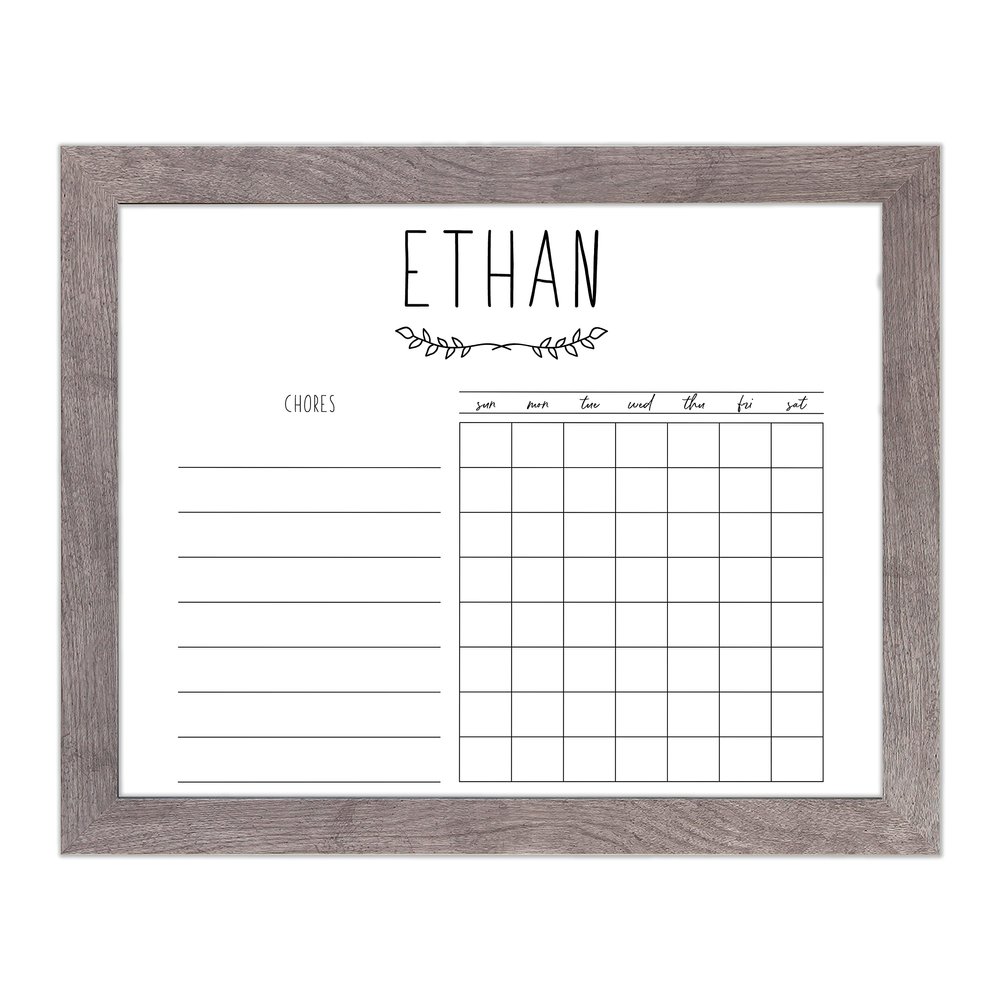 Horizontal Personalized Chore Chart For Kids Dry Erase 11x14 Framed (Barnwood Frame, Without Rose)