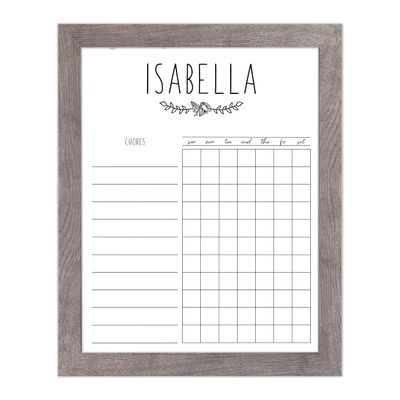 Personalized Chore Chart For Kids Dry Erase 11x14 Framed (Barnwood Frame, With Rose)