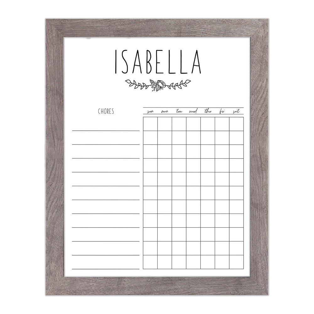 Personalized Chore Chart For Kids Dry Erase 11x14 Framed (Barnwood Frame, With Rose)