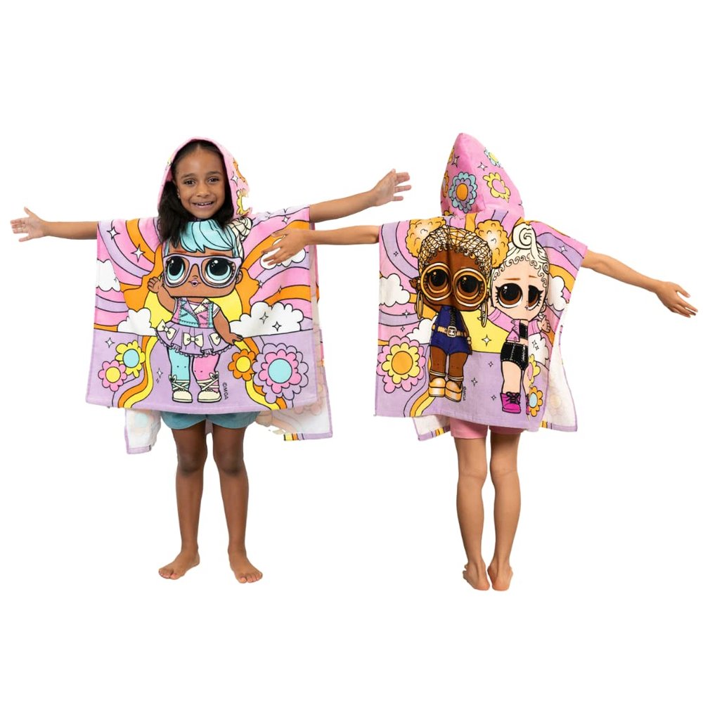 LOL Surprise! Kids Beach/Pool/Bath/Camping Hooded Towel Poncho 24" X 22", Absorbent Cotton Cover up, (Official MGA Product) by Franco
