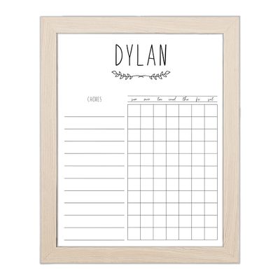 Personalized Chore Chart For Kids Dry Erase 11x14 Framed (Blonde Frame, Without Rose)
