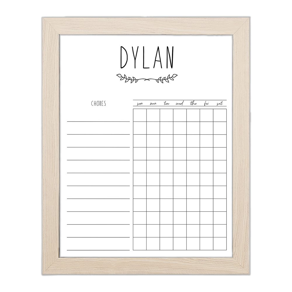 Personalized Chore Chart For Kids Dry Erase 11x14 Framed (Blonde Frame, Without Rose)
