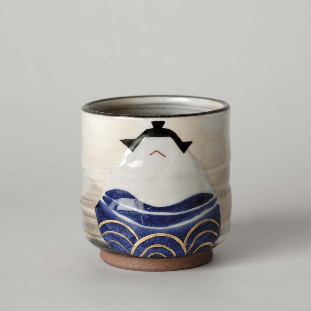 Maple and Moon Sumo Tea Cup Kiyomizuyaki Pottery set of 2 (Red)