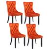 Rhomtree Set of 4 Velvet Fabric Dining Chairs Luxury Tufted Back with Nailed Trim and Back Ring Pull Home Kitchen Dining Room Chairs Armless Side Chairs Solid Rubber Wood Legs (Orange) view 1