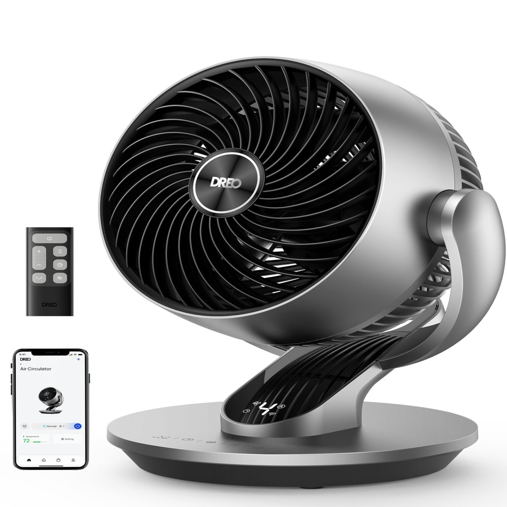 Dreo Smart Fan for Bedroom,120 Vertical and 90 Oscillating Fan with Remote/Voice, 13 Inch Height Quiet Air Circulator for Whole Room, 70 ft, 4 Speeds, 5 Modes, 12H Timer, Desk Fans for Home, Office