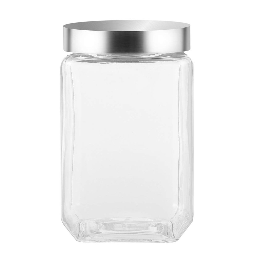 Cabilock 1pc Airtight Glass Jar Stainless Steel Lid Kitchen Storage Container for Tea Spices and Food Storage Design for Easy Viewing of Contents