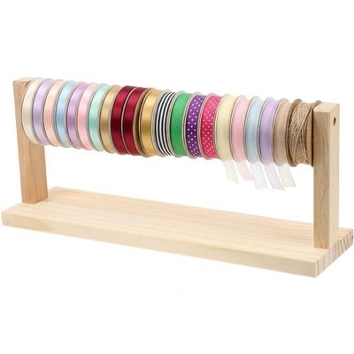 Kisangel 1Pc Wooden Ribbon Organizer, Wire Spool Thread Rack for Wrapping Yarn Ribbon Storage Holder Making Craft Supplies