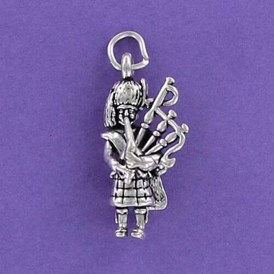 Bagpiper Charm Sterling Silver for Bracelet Scottish Kilt Bagpipes Parade s
