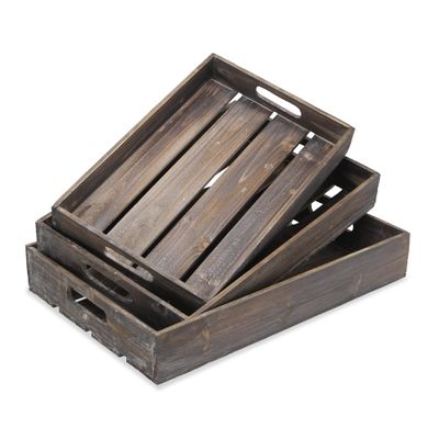 Cheungs Home Decorative Modern Set of 3 Wood Slatted Tray - Brown